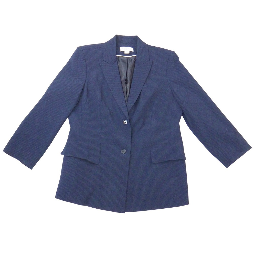 Calvin Klein Womens Navy Blue Pinstripe Two‎ Button Blazer Jacket Size 14